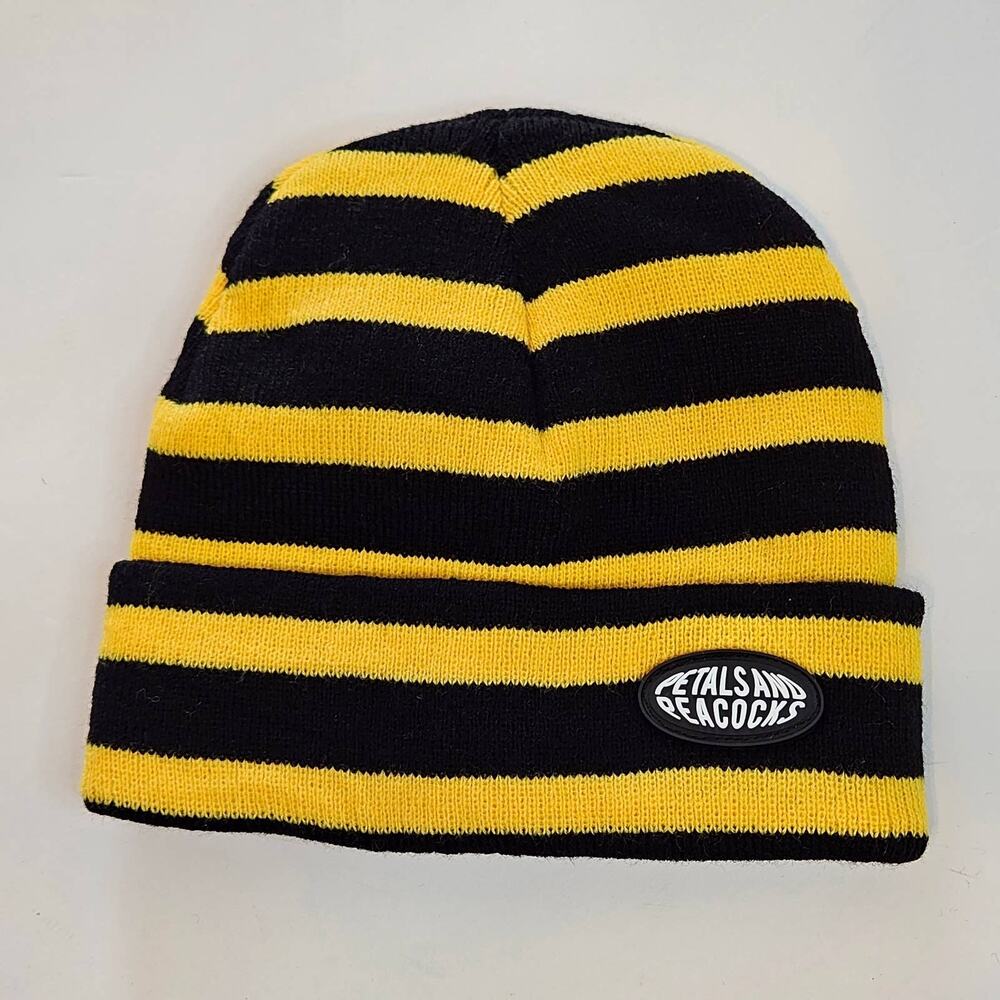 Petals and Peacocks Black & Yellow Stripe Beanie Womens - Picture 4 of 6